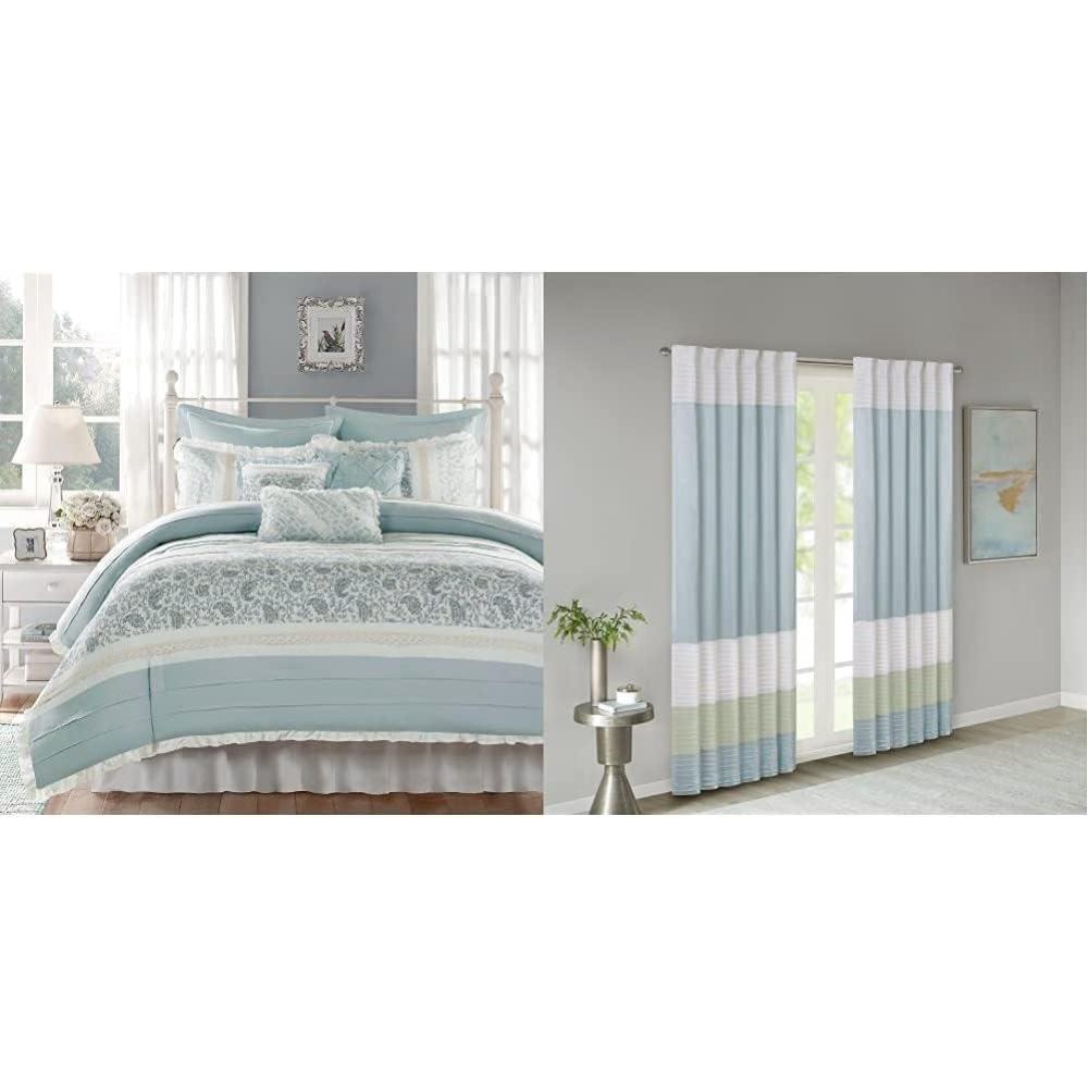 imageMadison Park Dawn Cotton Comforter Set Amherst CurtainDawn Shabby Chic  Blue