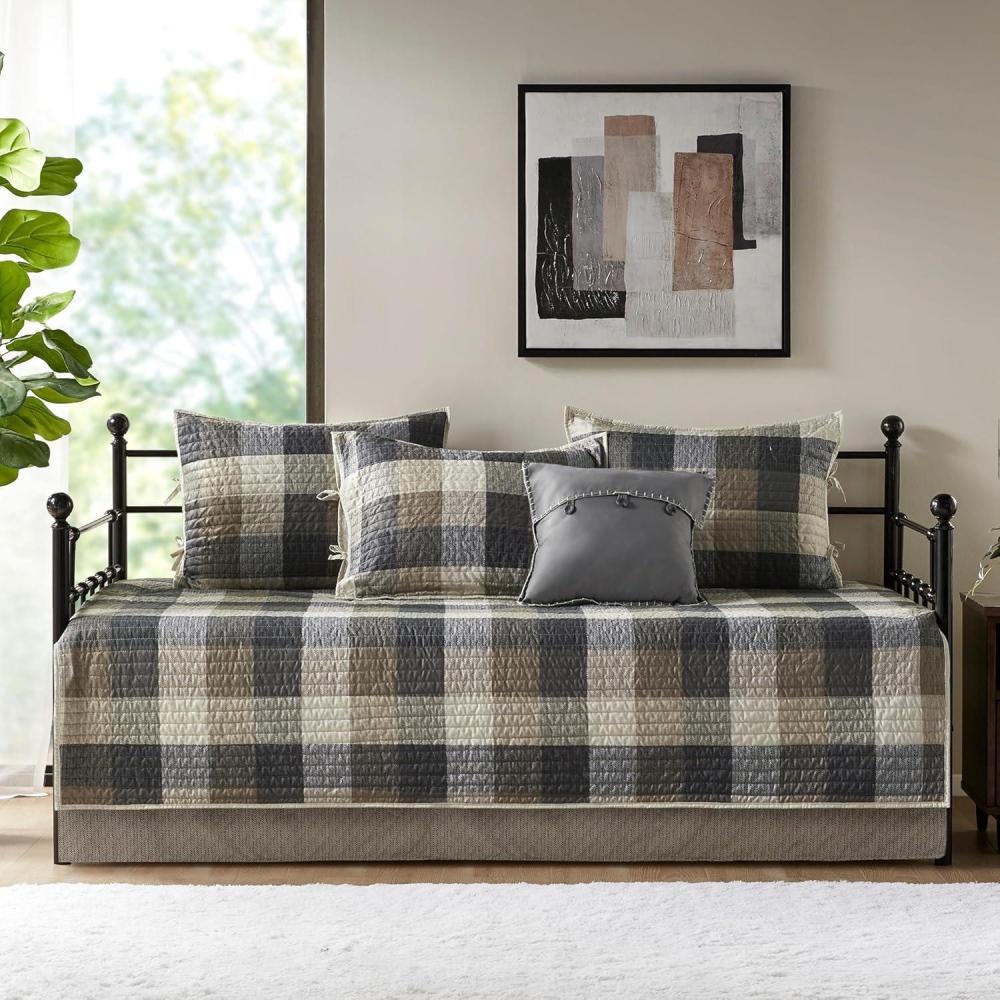 imageMadison Park Daybed Cover Double Sided Quilting Casual Design All Season Bedding Set with Bedskirt Matching Shams Decorative Pillow 75 in x 39 in Yosemite Purple TealPlaid Neutral
