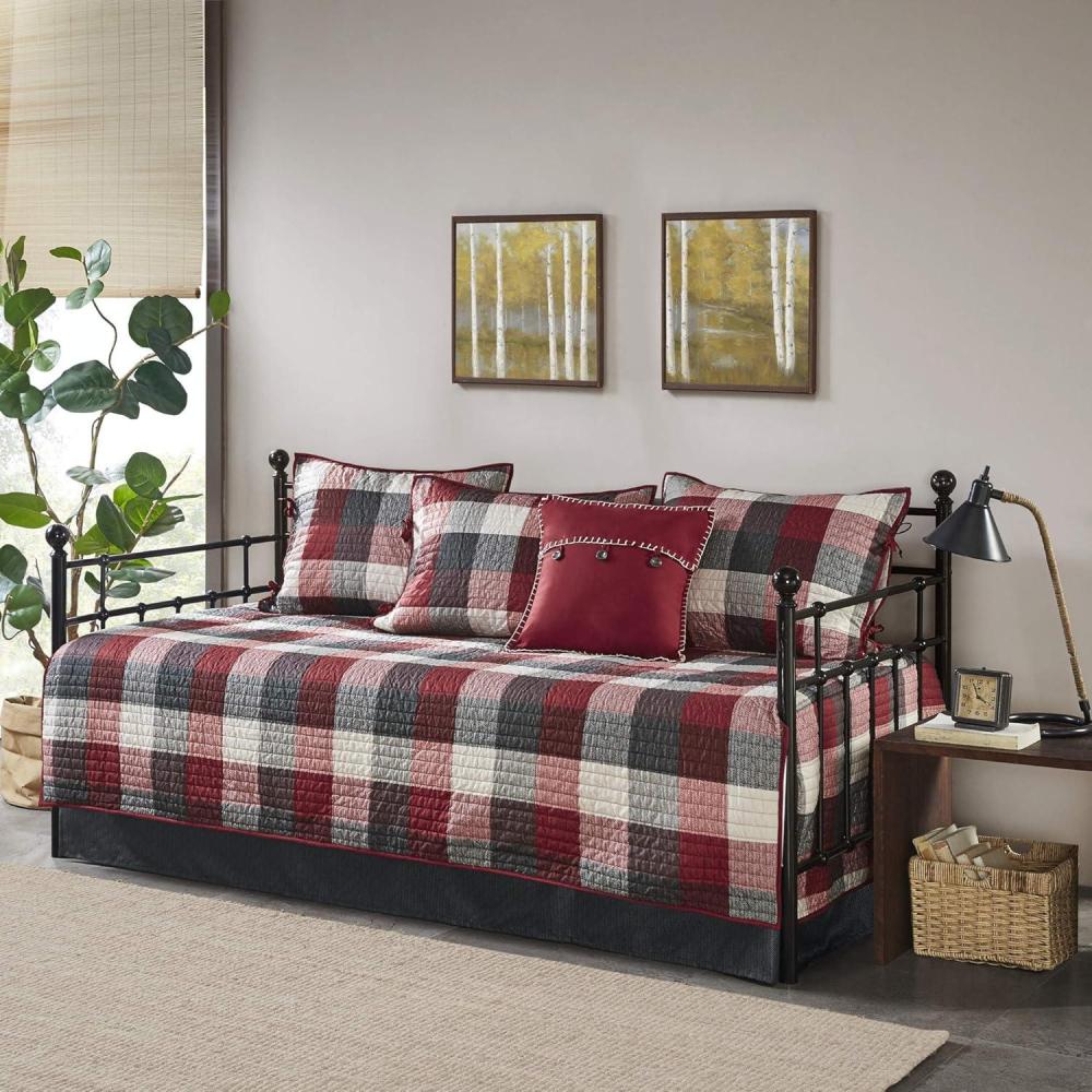 imageMadison Park Daybed Cover Double Sided Quilting Casual Design All Season Bedding Set with Bedskirt Matching Shams Decorative Pillow 75 in x 39 in Yosemite Purple TealPlaid Red