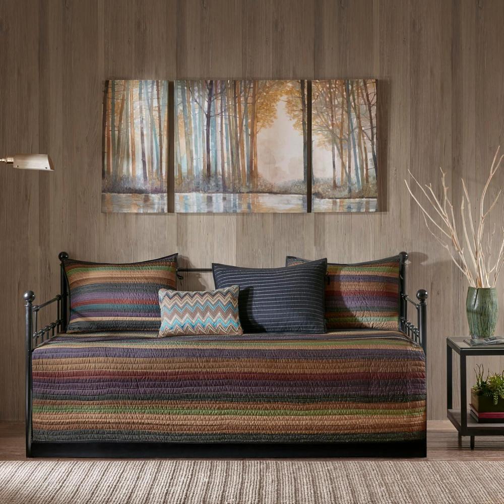 imageMadison Park Daybed Cover Double Sided Quilting Casual Design All Season Bedding Set with Bedskirt Matching Shams Decorative Pillow 75 in x 39 in Yosemite Purple TealStripes Purple Teal