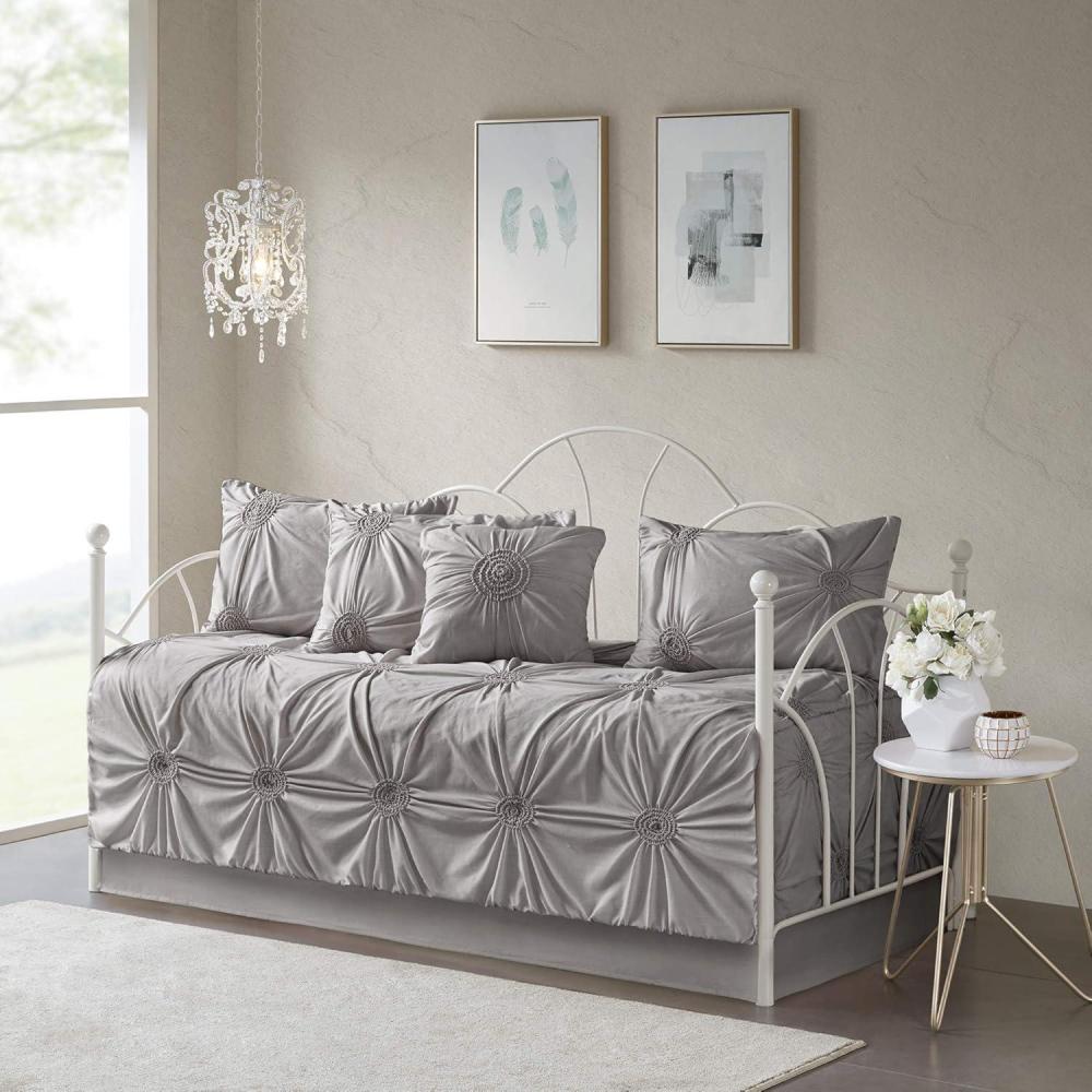 imageMadison Park Daybed Cover Set Trendy Design All Season Luxury Bedding with Bedskirt Matching Shams Decorative Pillow Floral Medallion Quilted Blue 75quotx39quot 6 PieceLeila Dark Gray