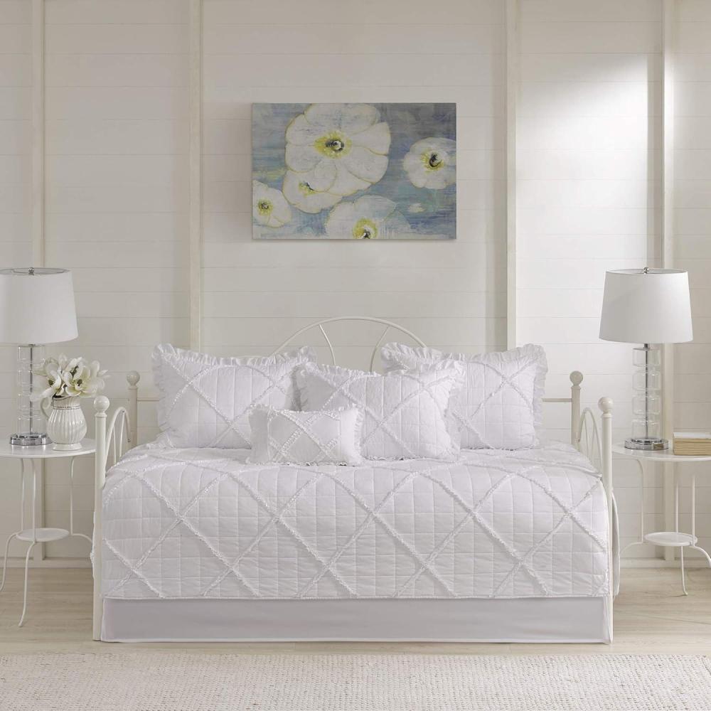 imageMadison Park Daybed Cover Set Trendy Design All Season Luxury Bedding with Bedskirt Matching Shams Decorative Pillow Floral Medallion Quilted Blue 75quotx39quot 6 PieceRosie White
