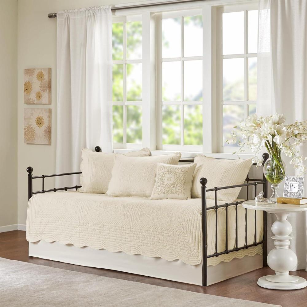imageMadison Park Daybed Cover Set Damask Quilted Cover for Daybeds All Season Prewashed CottonFilled Coastal Bedding with Scallop Edge Shams Bedskirt Dcor Pillows Tuscany Cream 39quotx75quot 6 PieceCream