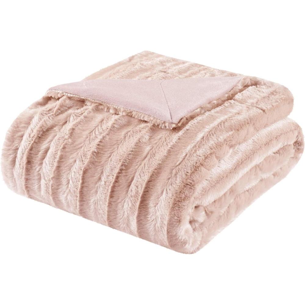 imageMadison Park Duke Luxury Throw Premium Soft Cozy Brushed Long Faux Fur For Bed Coach or Sofa 50x60 BlueBlush