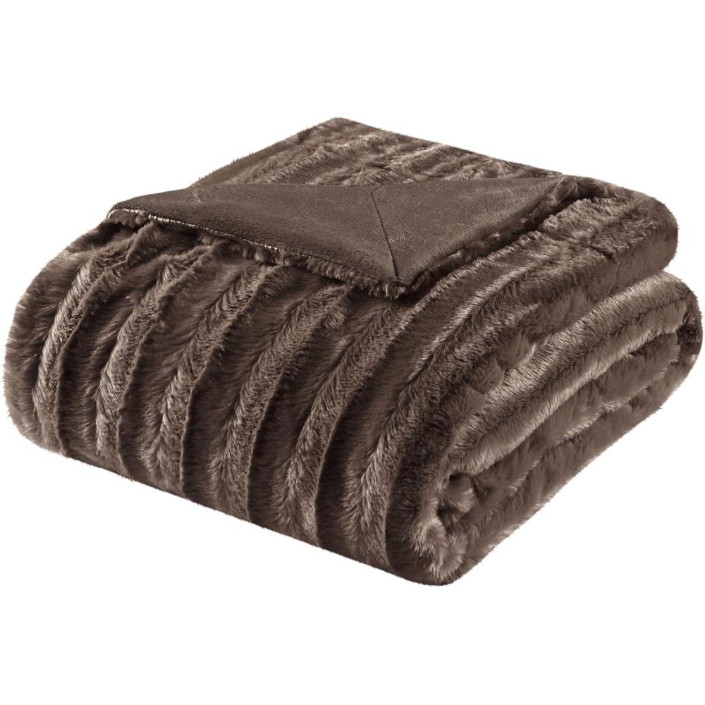 imageMadison Park Duke Luxury Throw Premium Soft Cozy Brushed Long Faux Fur For Bed Coach or Sofa 50x60 BlueChocolate