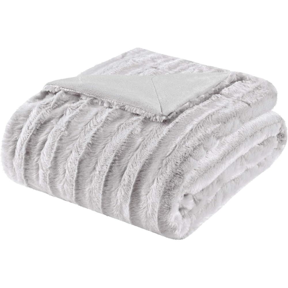 imageMadison Park Duke Luxury Throw Premium Soft Cozy Brushed Long Faux Fur For Bed Coach or Sofa 50x60 BlueGrey