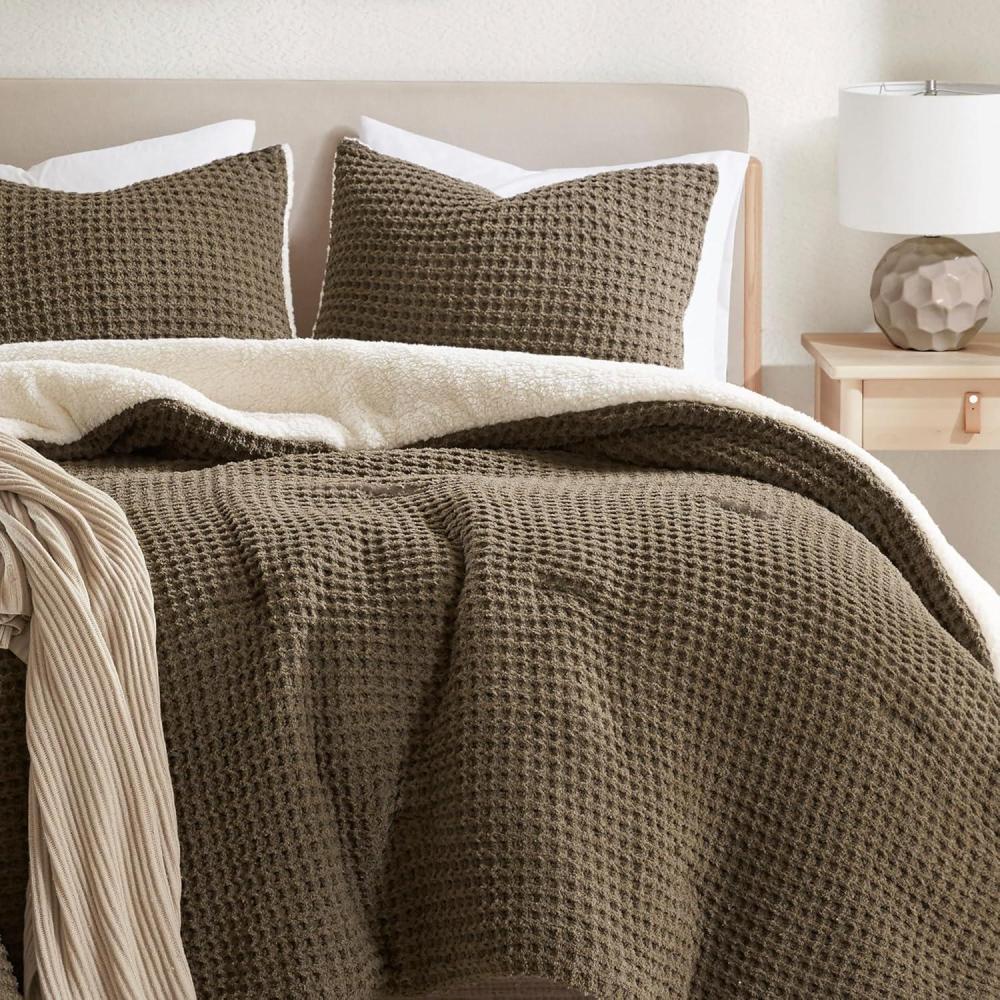 imageMadison Park Ellis Cable Knit Comforter Set Soft Fluffy Chenille with Sherpa Reverse Cozy SweaterInspired Texture OekoTex CertifiedKing IvoryBrown