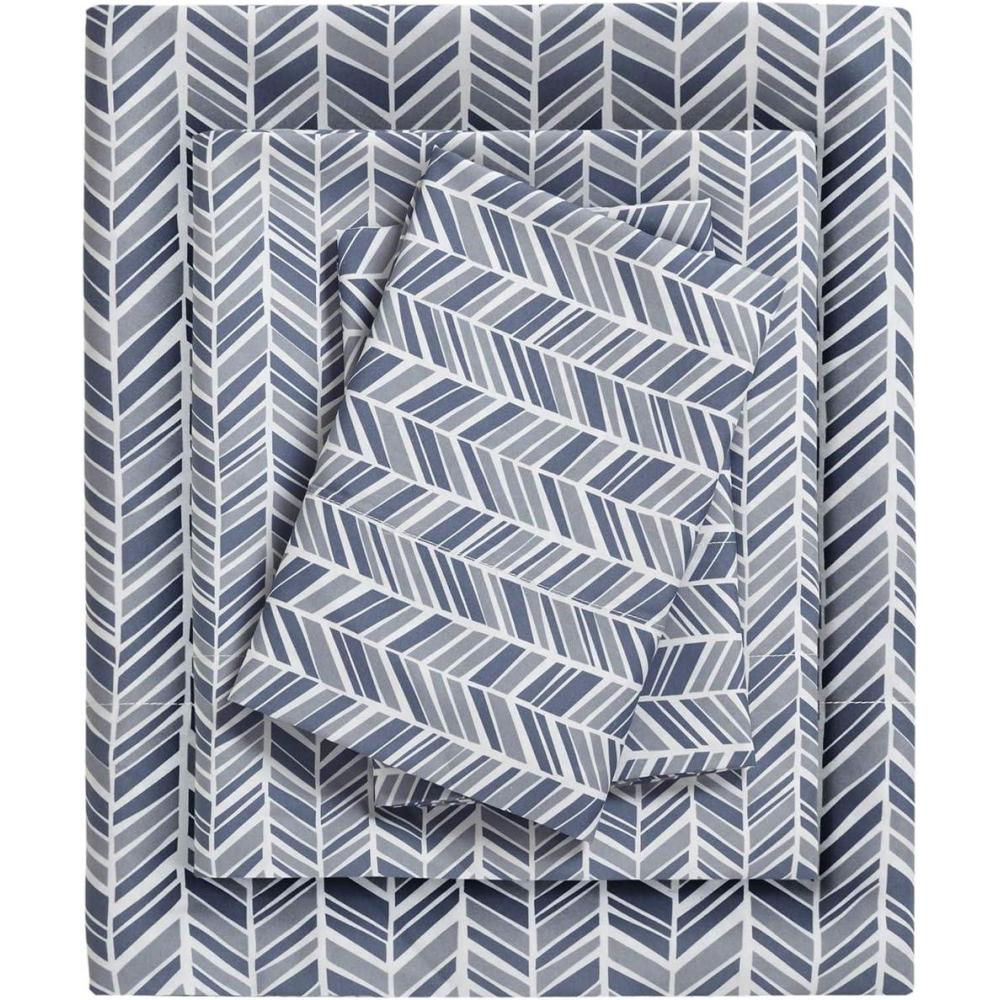 imageMadison Park Essentials Chevron Printed Ultra Soft 4 Piece Sheet Set Grey QueenNavy