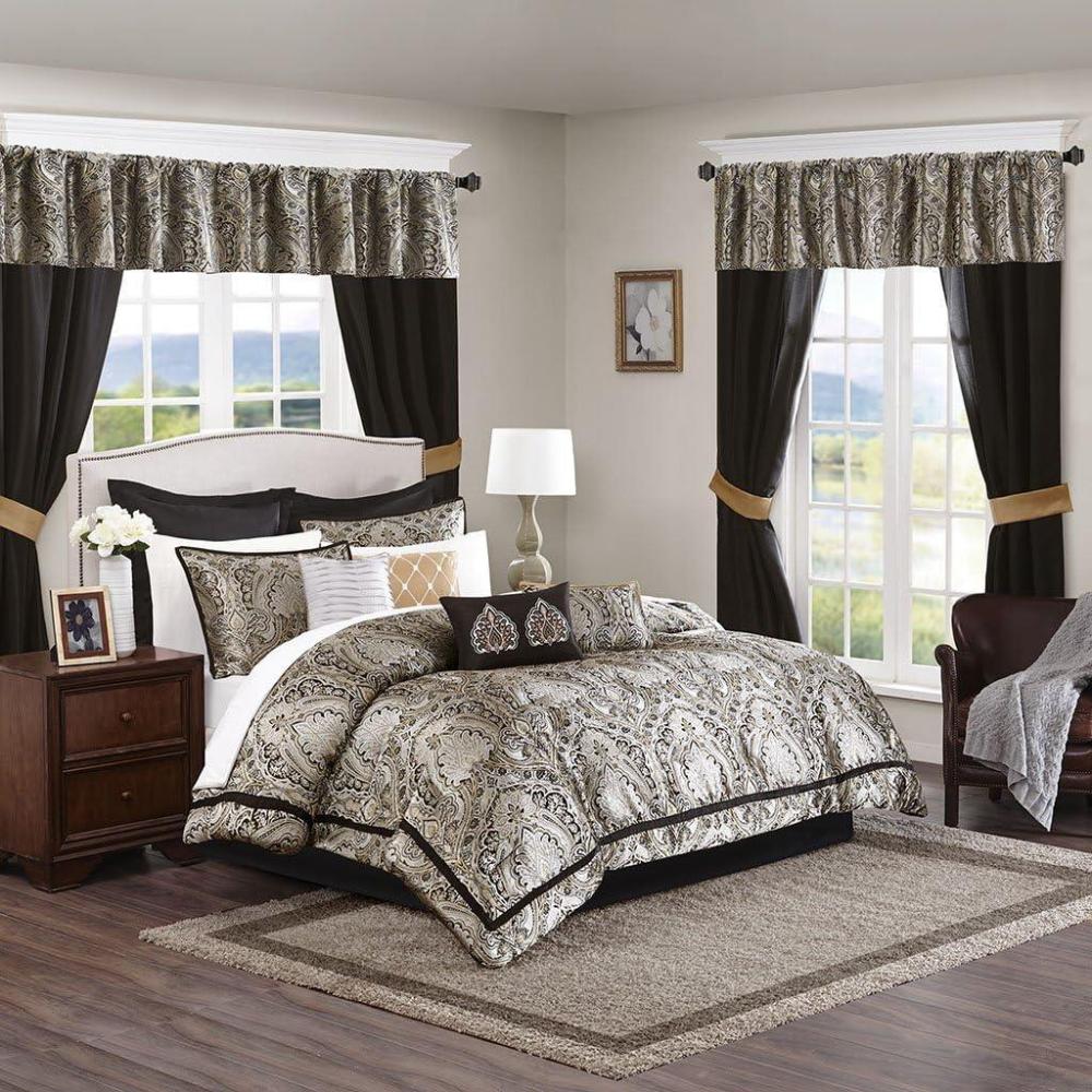 imageMadison Park Essentials Delaney 24Piece Room In A Bag Comforter SetSatin Jacquard All Season Luxury Bedding Sheets decorative pillows and Curtains Valance King104quotx92quot Medallion RedBlack