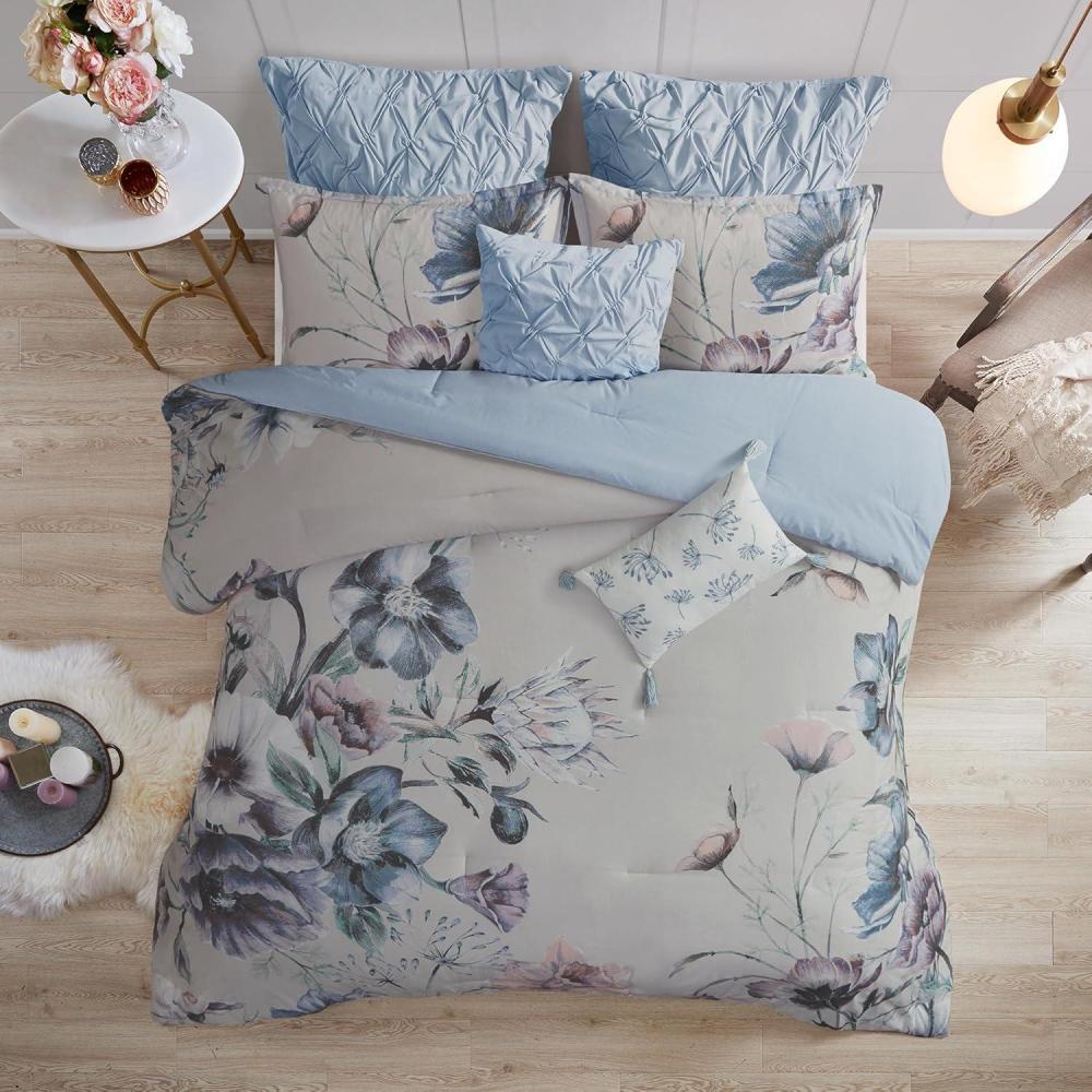 imageMadison Park Floral Queen Comforter Set Cotton Rich Bedding Set Feminine Design Shabby Chic Queen Size Comforter Sets All Season Bed Cover with Shams Bed Skirt Dcor Pillow Blush 8 PieceCassandra Blue