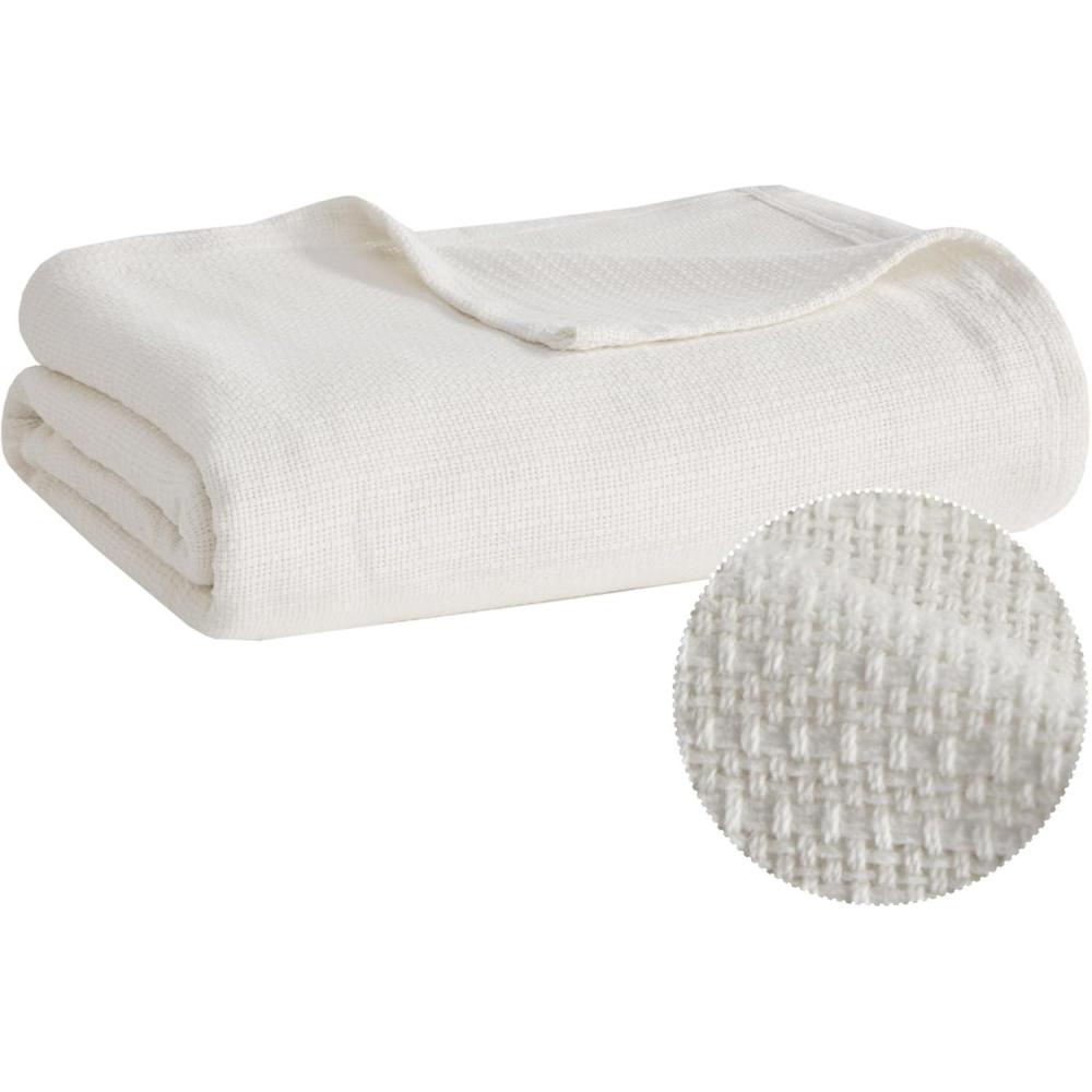 imageMadison Park Freshspun Basketweave Luxury Cotton Blanket Yellow 90x90quot FullQueen Size Basketweave Premium Soft Cozy 100 Cotton For Bed Couch or SofaCream