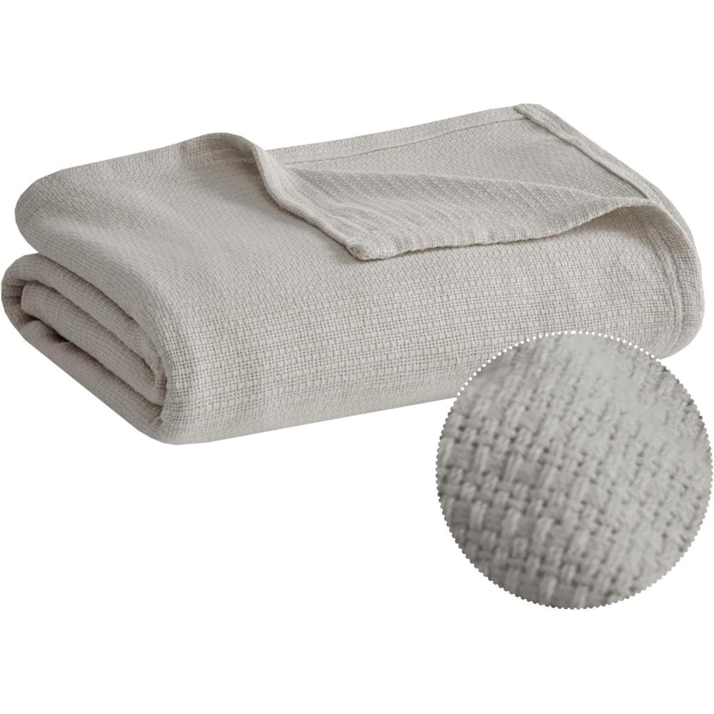 imageMadison Park Freshspun Basketweave Luxury Cotton Blanket Yellow 90x90quot FullQueen Size Basketweave Premium Soft Cozy 100 Cotton For Bed Couch or SofaGrey