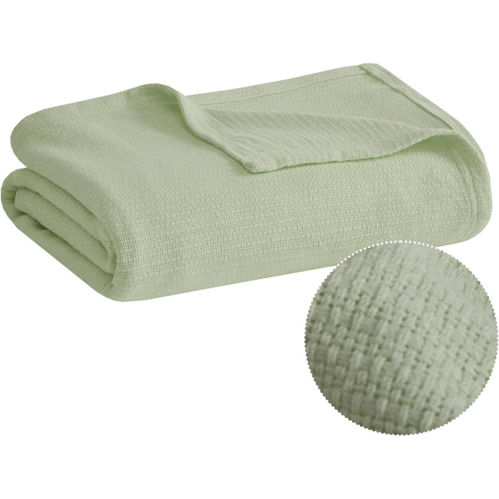 imageMadison Park Freshspun Basketweave Luxury Cotton Blanket Yellow 90x90quot FullQueen Size Basketweave Premium Soft Cozy 100 Cotton For Bed Couch or SofaGreen