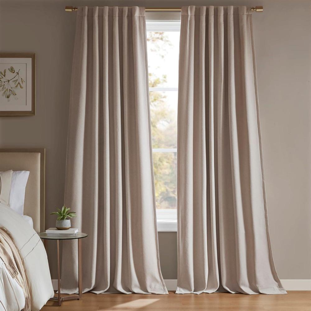 imageMadison Park Karien 100 Blackout Curtains 52x84  White 2Layer Noise Blocking ampamp Energy Smart Thermal Window Panel Pair with Rod PocketBack TabLinen