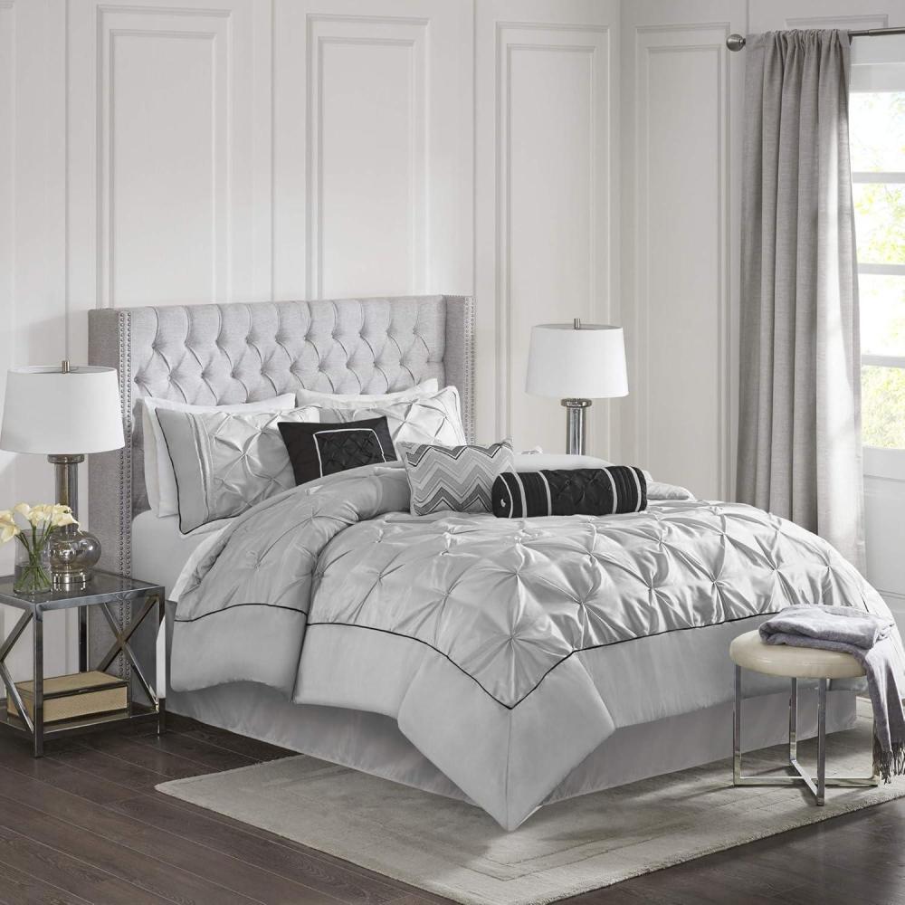 imageMadison Park Laurel Cozy Comforter Set  Traditional Tufted Faux Silk Design All Season Down Alternative Bedding with Matching Shams Decorative Pillow Grey Queen90quotx90quot 7 PieceGray
