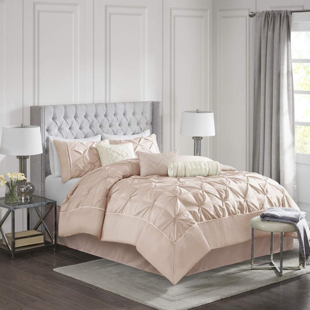 imageMadison Park Laurel Cozy Comforter Set  Traditional Tufted Faux Silk Design All Season Down Alternative Bedding with Matching Shams Decorative Pillow Grey Queen90quotx90quot 7 PieceBlush