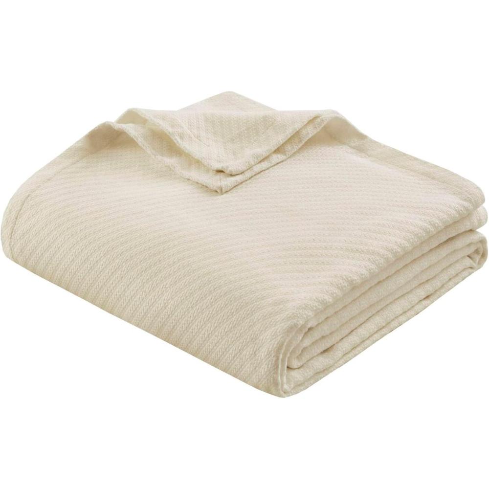 imageMadison Park Liquid Cotton Luxury Blanket Premium Soft Cozy 100 Ring Spun Cotton For Bed Couch or Sofa King Sea FoamIvory