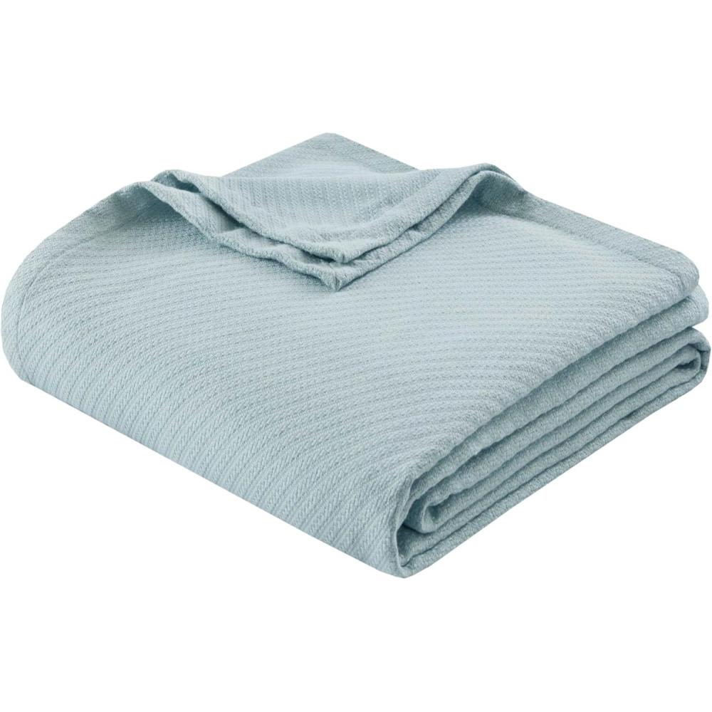 imageMadison Park Liquid Cotton Luxury Blanket Premium Soft Cozy 100 Ring Spun Cotton For Bed Couch or Sofa King Sea FoamLight Blue