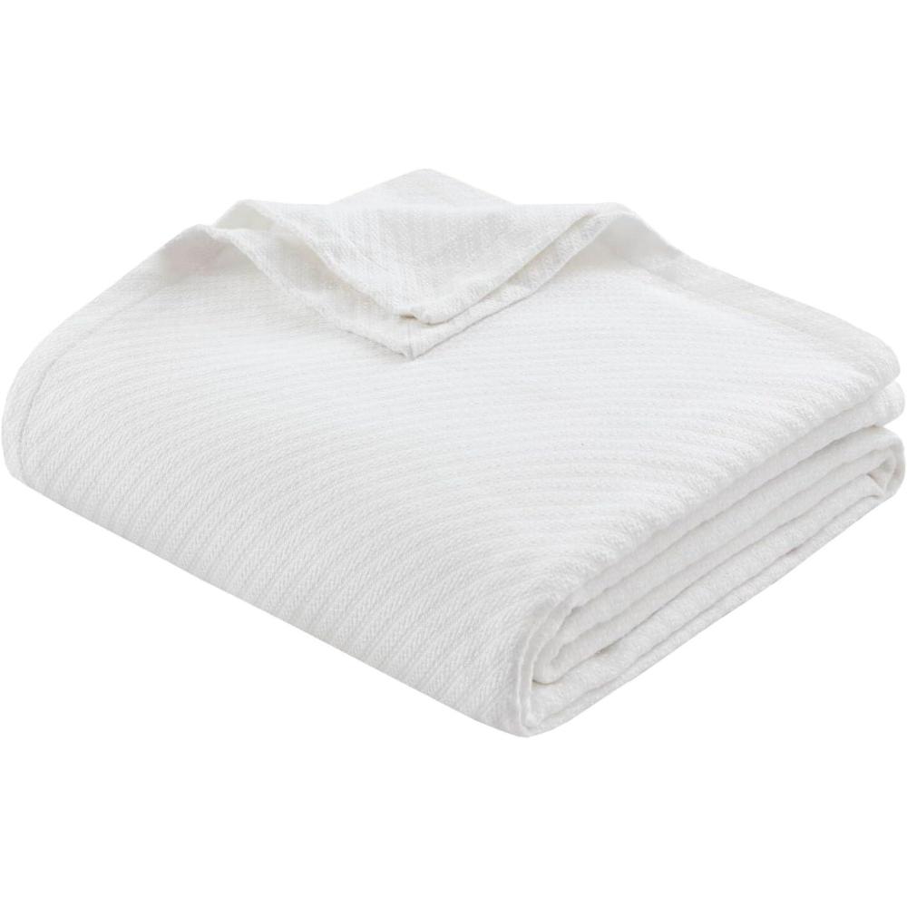 imageMadison Park Liquid Cotton Luxury Blanket Premium Soft Cozy 100 Ring Spun Cotton For Bed Couch or Sofa King Sea FoamWhite