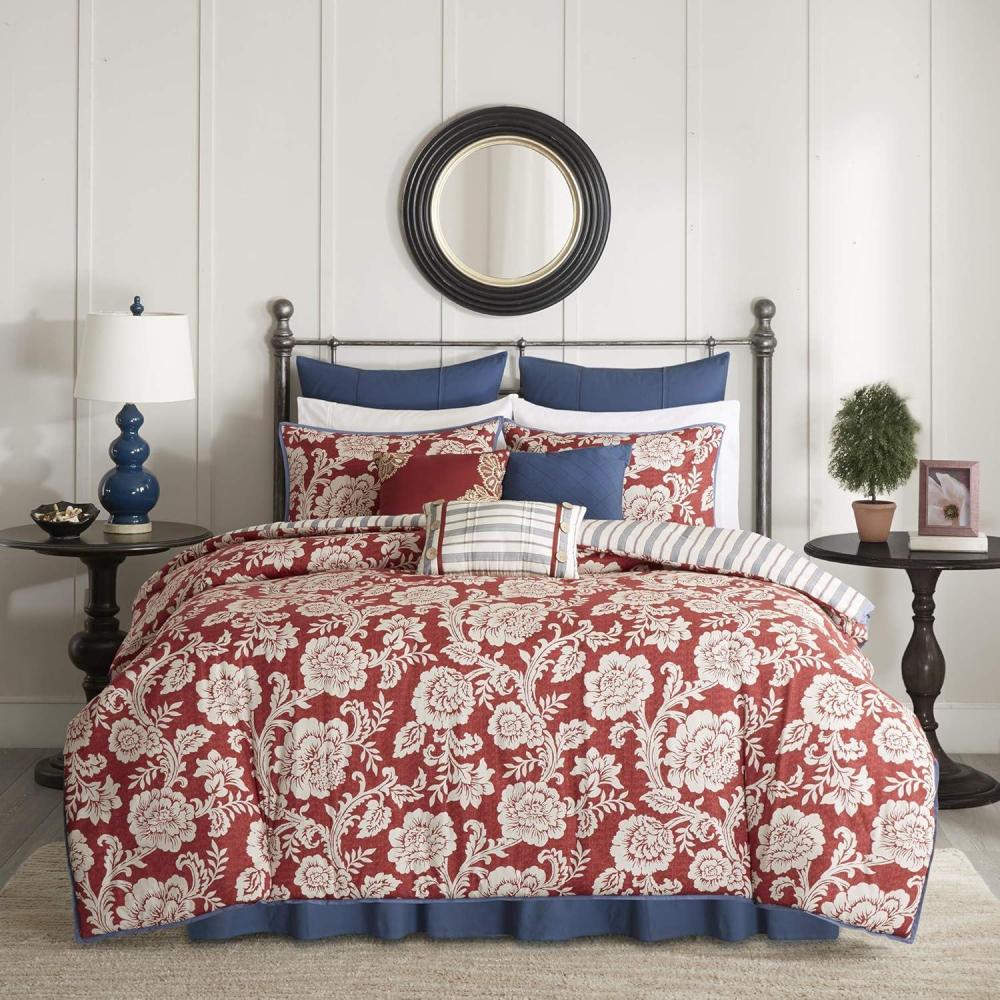 imageMadison Park Lola 100 Cotton Duvet Set Beautiful Floral Pattern Ruffle Border Design All Season Breathable Comforter Cover Bedding Matching Shams FullQueen90quotx90quot PurpleGrey 6 PieceRed