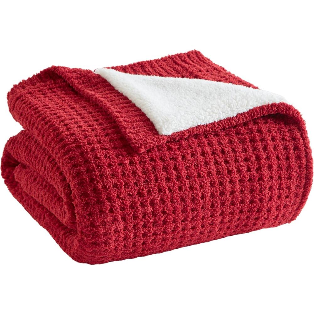 imageMadison Park Luxuriously Cozy Chenille Throw Blanket Waffle Weave Reversible Soft ampamp Warm Sherpa Throw Lightweight Breathable Waffle Throw Farmhouse Room Dcor Summer Blanket 50x60 RedRed
