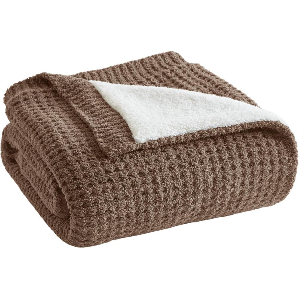 imageMadison Park Luxuriously Cozy Chenille Throw Blanket Waffle Weave Reversible Soft ampamp Warm Sherpa Throw Lightweight Breathable Waffle Throw Farmhouse Room Dcor Summer Blanket 50x60 RedBrown