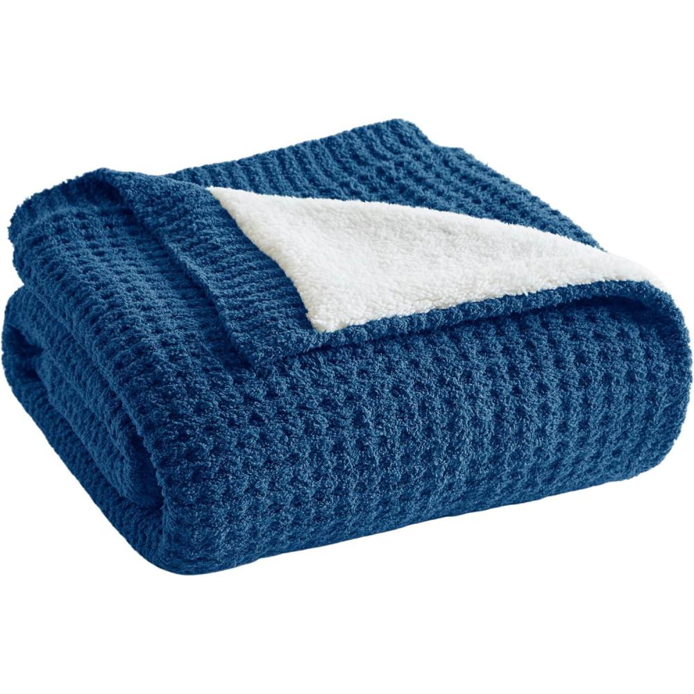 imageMadison Park Luxuriously Cozy Chenille Throw Blanket Waffle Weave Reversible Soft ampamp Warm Sherpa Throw Lightweight Breathable Waffle Throw Farmhouse Room Dcor Summer Blanket 50x60 RedNavy Blue