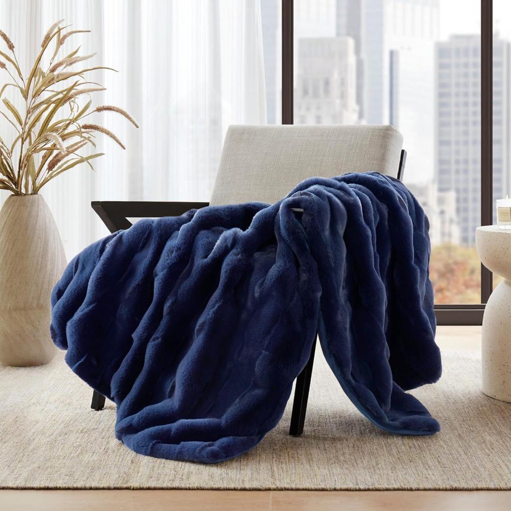 imageMadison Park Luxuriously Cozy Soft Long Faux Fur Throw Basketweave Blanket Reversible Soft ampamp Snuggly Velvet Throw Lightweight Breathable Trendy Room Dcor Summer Blanket 50x60 IvoryNavy