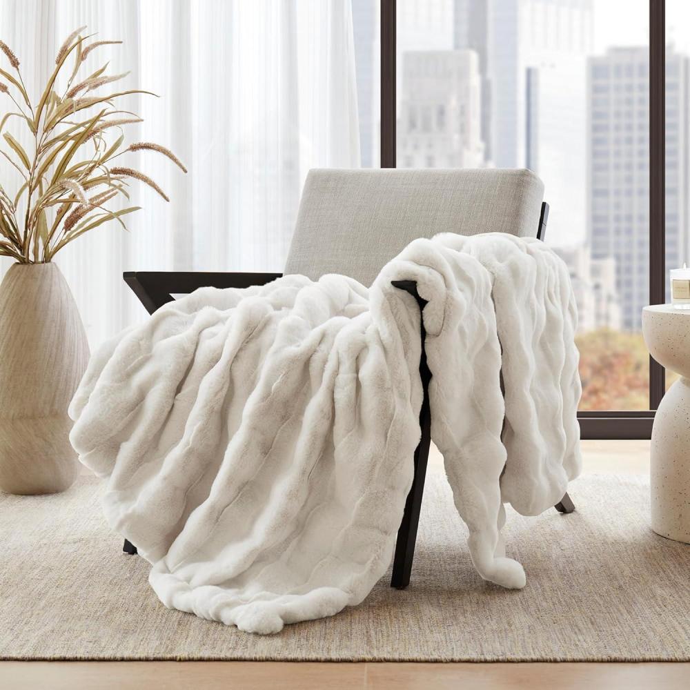 imageMadison Park Luxuriously Cozy Soft Long Faux Fur Throw Basketweave Blanket Reversible Soft ampamp Snuggly Velvet Throw Lightweight Breathable Trendy Room Dcor Summer Blanket 50x60 IvoryIvory