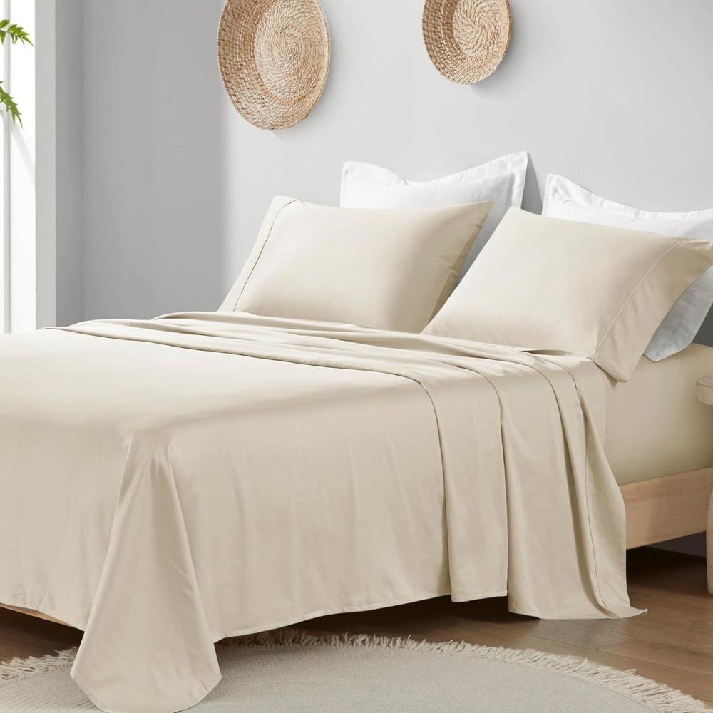 imageMadison Park Organic Cotton Sheet Soft ampamp Breathable 300TC Cotton Sheets Elastic Deep Pocket Sheet Set Fits Up to 18quot Mattress All Seasons Lightweight 100 Cotton Bed Sheets Queen Taupe 4 PieceTaupe
