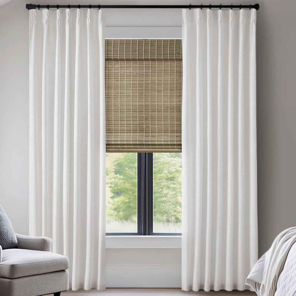 imageMadison Park Pinch Pleated Window Curtains Soft Light Filtering Window Panel for Living Room Bedroom PolyLinen Blend Pinch Pleat Drapes with Hooks 2 Pieces 40W x 90L Emery GreyWhite