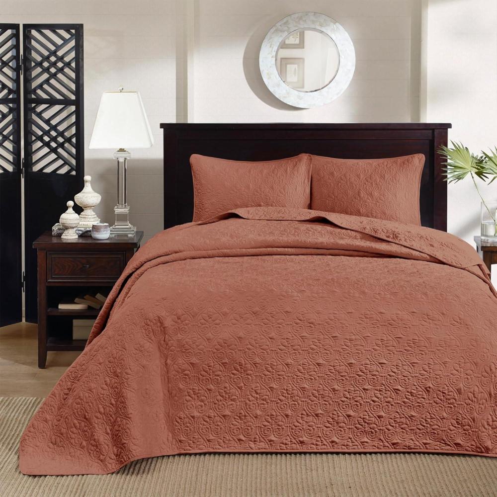 imageMadison Park Quebec Queen Size Quilt Bedding Set Ivory Damask 3 Piece Bedding Quilt Coverlets Ultra Soft Microfiber Bed Quilts Quilted CoverletClay Red