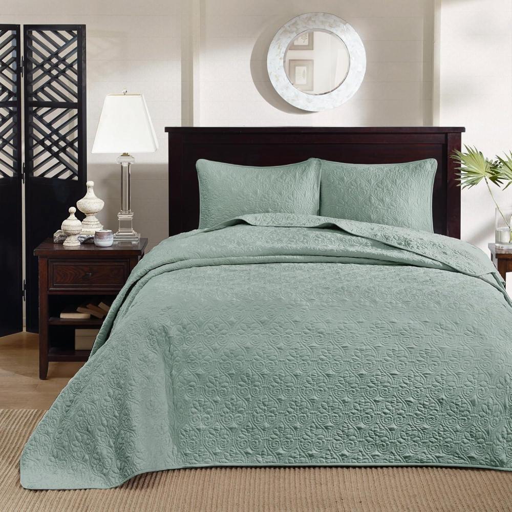 imageMadison Park Quebec Queen Size Quilt Bedding Set  Ivory  Damask  3 Piece Bedding Quilt Coverlets  Ultra Soft Microfiber Bed Quilts Quilted CoverletSeafoam