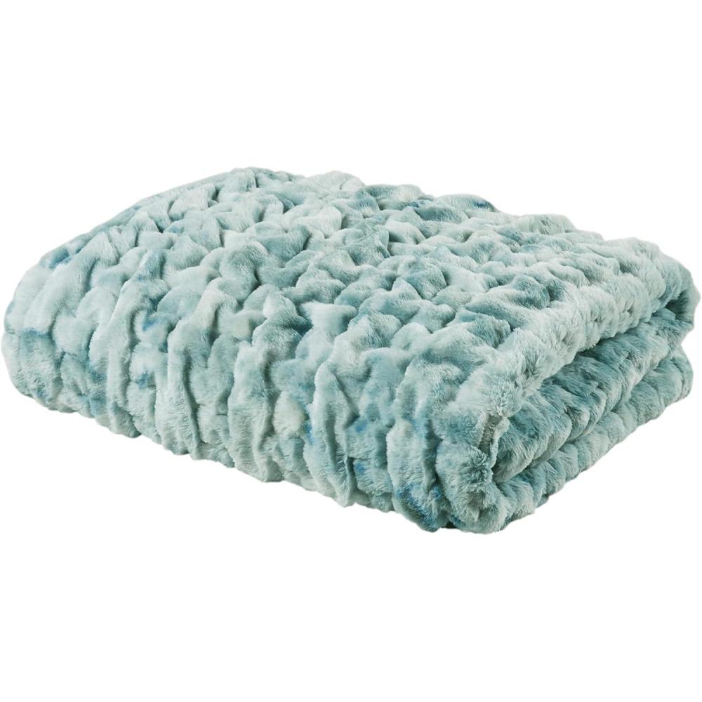 imageMadison Park Ruched Fur Luxury Throw Premium Soft Cozy Brushed Long Faux Fur For Bed Couch or Sofa 50x60quot IvoryBlue Tie Dye