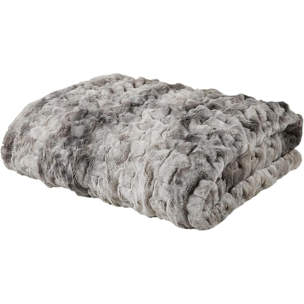imageMadison Park Ruched Fur Luxury Throw Premium Soft Cozy Brushed Long Faux Fur For Bed Couch or Sofa 50x60quot IvoryGray Tie Dye