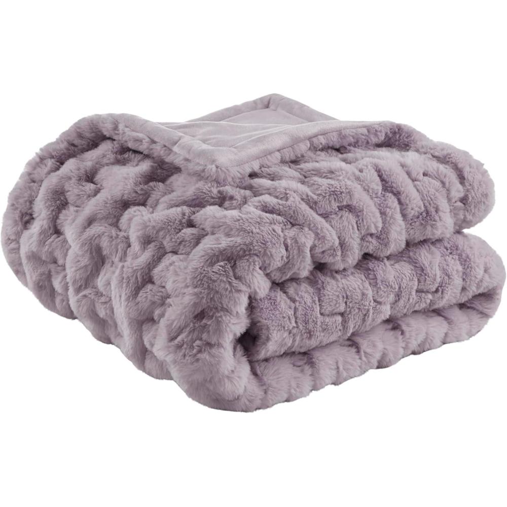 imageMadison Park Ruched Fur Luxury Throw Premium Soft Cozy Brushed Long Faux Fur For Bed Couch or Sofa 50x60quot IvoryLavender Gray