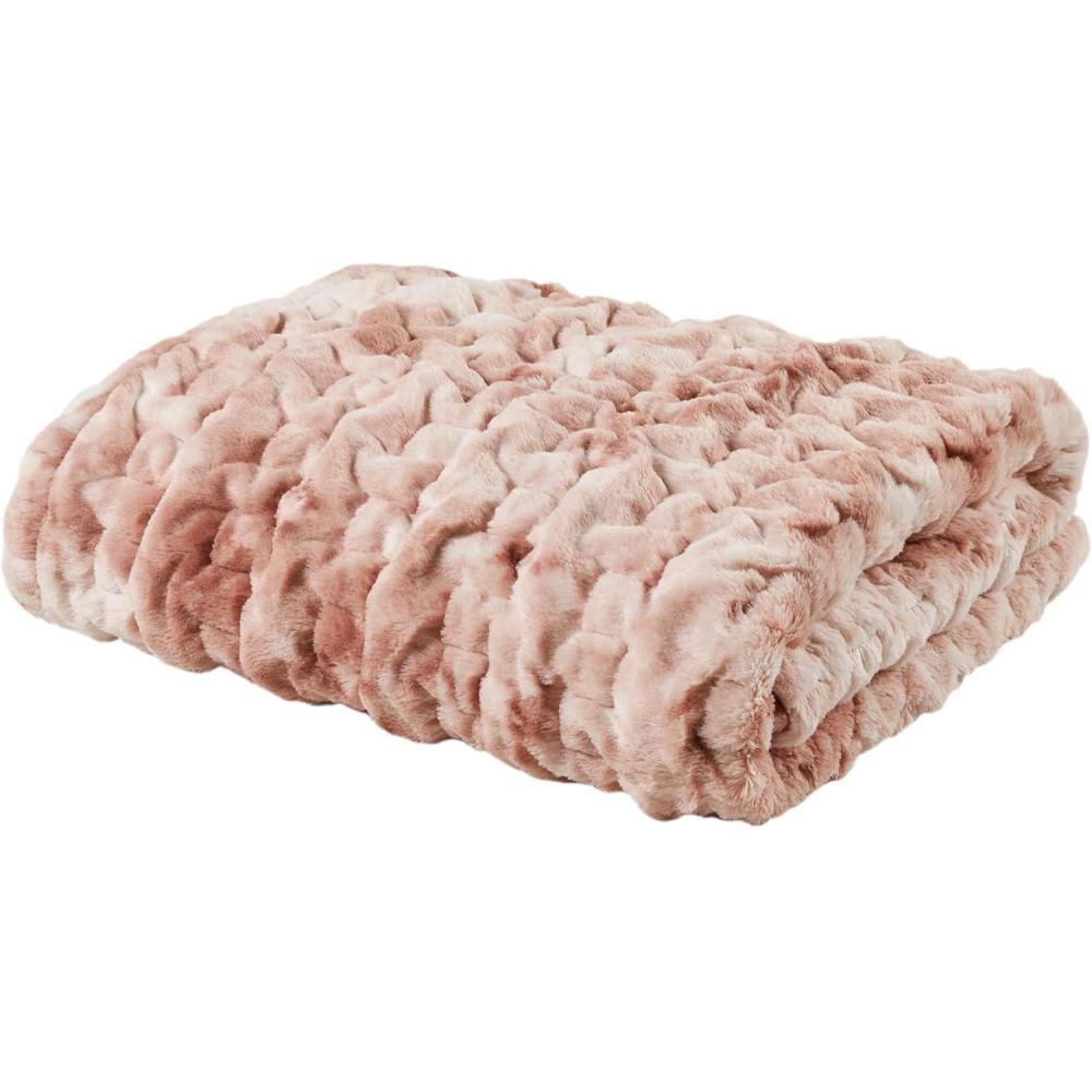 imageMadison Park Ruched Fur Luxury Throw Premium Soft Cozy Brushed Long Faux Fur For Bed Couch or Sofa 50x60quot IvoryPink Tie Dye