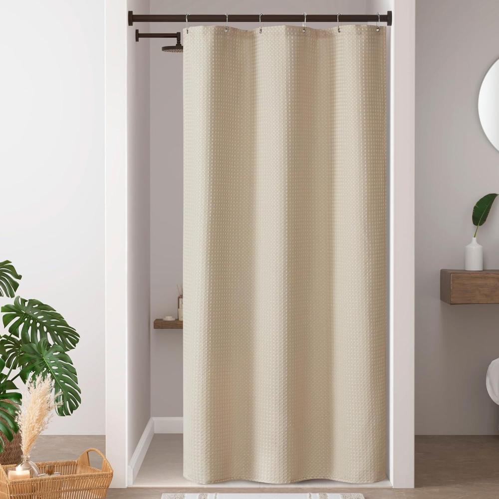 imageMadison Park Shower Curtain Waffle Weave Vibrant Dyed Waffle Shower Curtain 3M Scotchgard Moisture Management Farmhouse Long Shower Curtains for Bathroom Long 72x78 WhiteSolid Beige