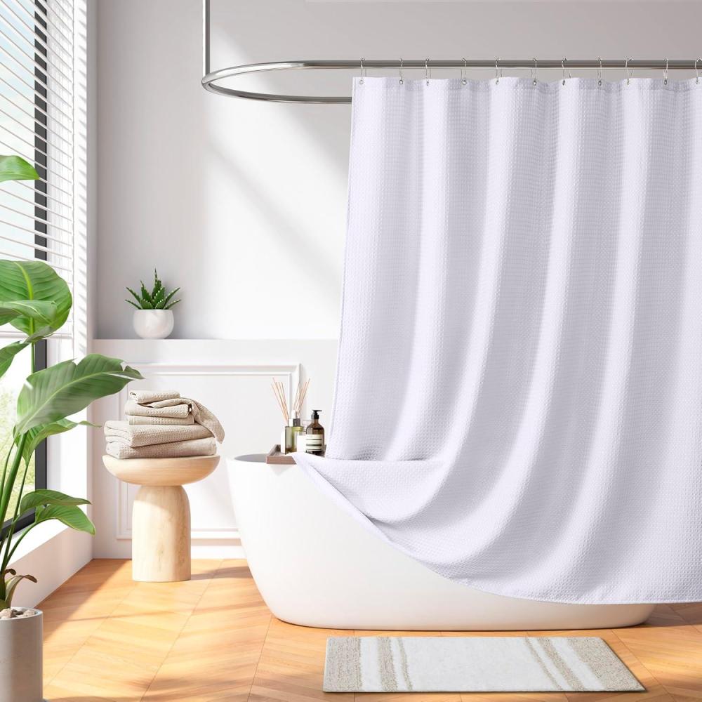 imageMadison Park Shower Curtain Waffle Weave Vibrant Dyed Waffle Shower Curtain 3M Scotchgard Moisture Management Farmhouse Long Shower Curtains for Bathroom Long 72x78 WhiteSolid White