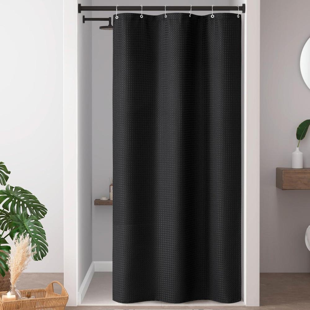 imageMadison Park Shower Curtain Waffle Weave Vibrant Dyed Waffle Shower Curtain 3M Scotchgard Moisture Management Farmhouse Long Shower Curtains for Bathroom Long 72x78 WhiteSolid Black