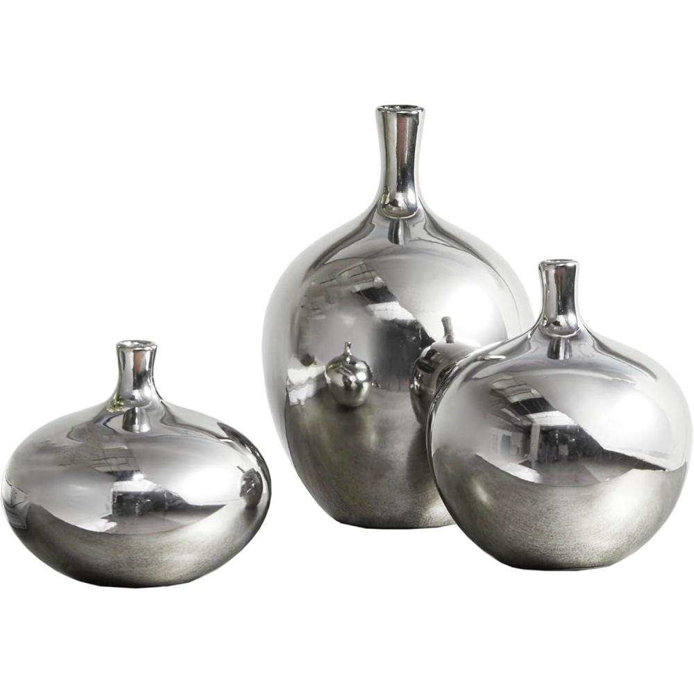 imageMadison Park Signature Ansen Ceramic Handmade Vase Set Home Dcor  Metallic Accent Living Room Decoration Ideal for Shelf Side Table Mantle Ornaments Multi Size Bronze 3 PieceSilver