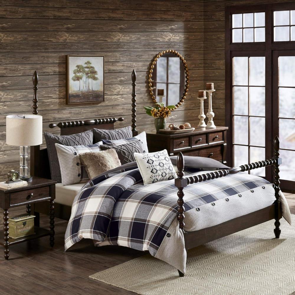 imageMadison Park Signature Cozy Comforter Set All Season Bedding Combo Filled Insert and Removable Duvet Cover Shams Decorative Pillows Plaid BrownBlack King 110 in x 96 in 10 PiecePlaid Brown
