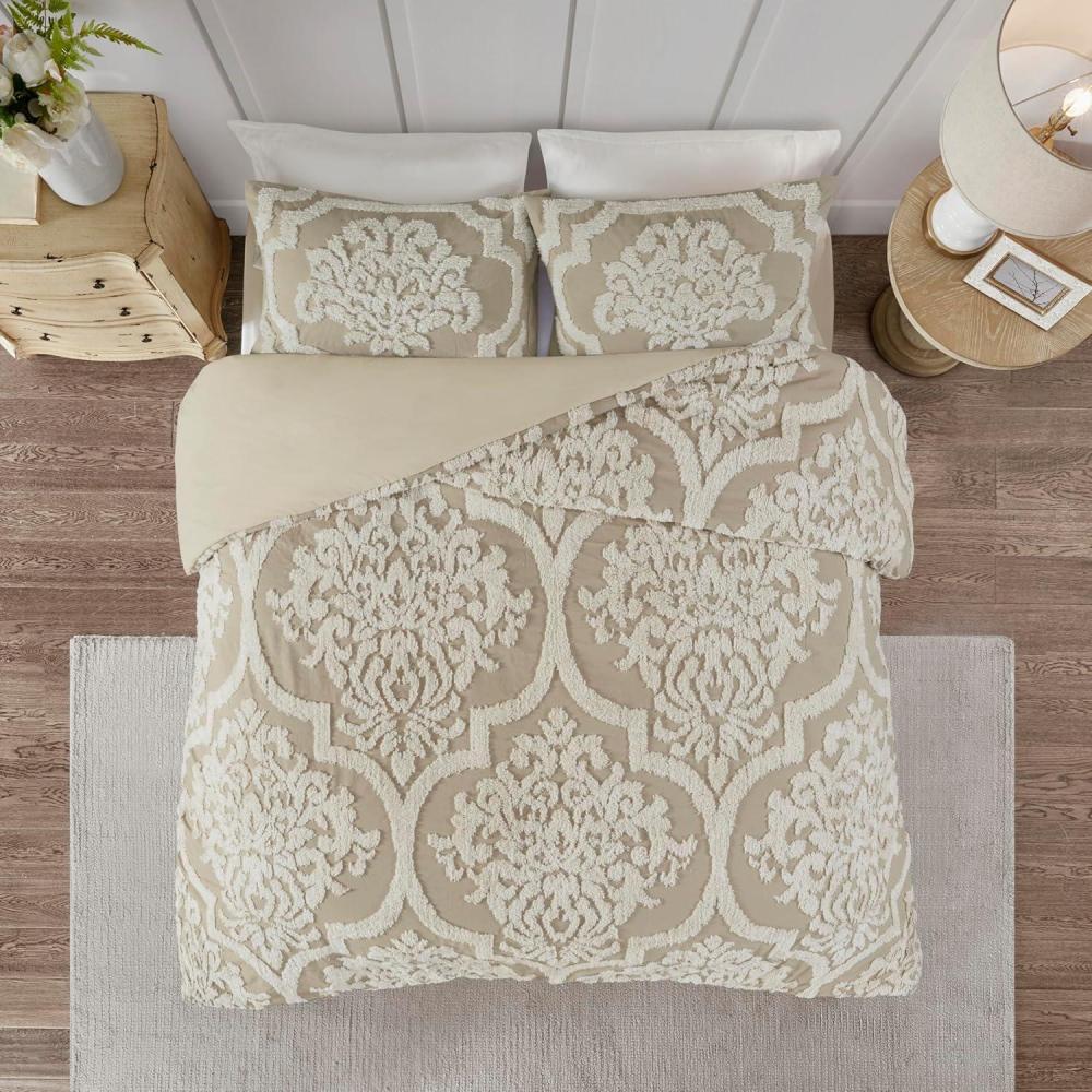 imageMadison Park Tufted Chenille 100 Cotton Duvet Modern Luxe All Season Comforter Cover Bed Set with Matching Shams FullQueen90quotx90quot Palm Leaf Off White 3 PieceViola Damsk Taupe
