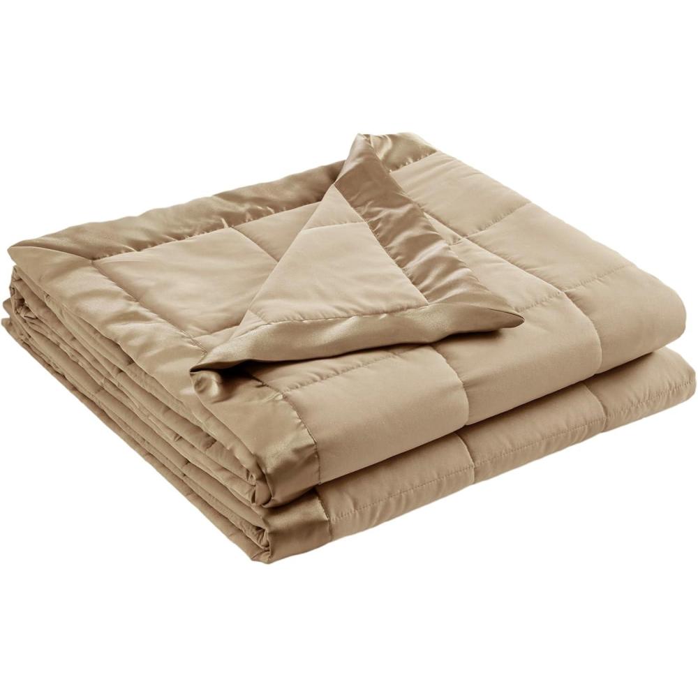 imageMadison Park Twin Blanket Quilted Microfiber Satin Binding 3M Scotchgard Moisture Wicking Treatment Soft and Lightweight Summer Blanket for Couch Windom Twin OrangeSatin Trim Brown