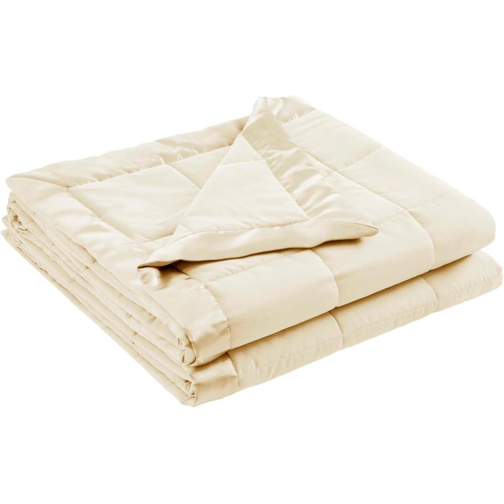 imageMadison Park Twin Blanket Quilted Microfiber Satin Binding 3M Scotchgard Moisture Wicking Treatment Soft and Lightweight Summer Blanket for Couch Windom Twin OrangeSatin Trim Cream