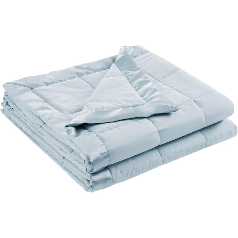 imageMadison Park Twin Blanket Quilted Microfiber Satin Binding 3M Scotchgard Moisture Wicking Treatment Soft and Lightweight Summer Blanket for Couch Windom Twin OrangeSatin Trim Blue