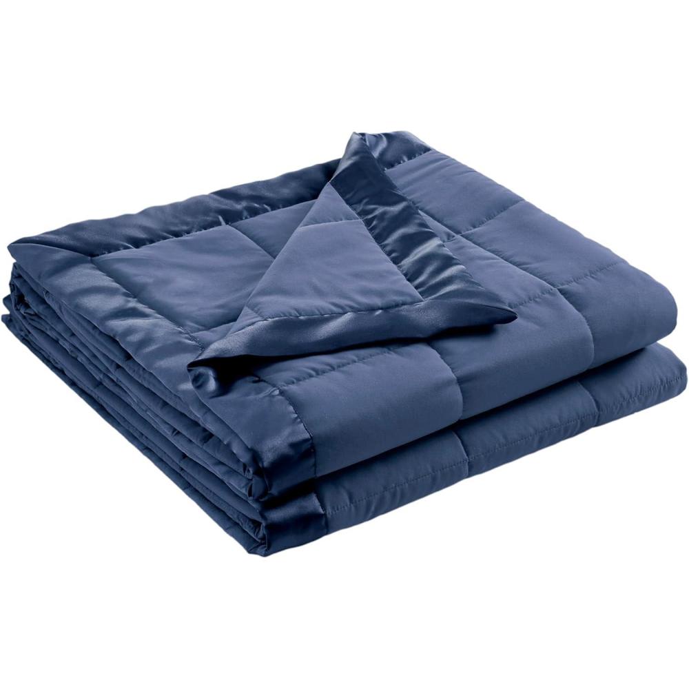 imageMadison Park Twin Blanket Quilted Microfiber Satin Binding 3M Scotchgard Moisture Wicking Treatment Soft and Lightweight Summer Blanket for Couch Windom Twin OrangeSatin Trim Navy