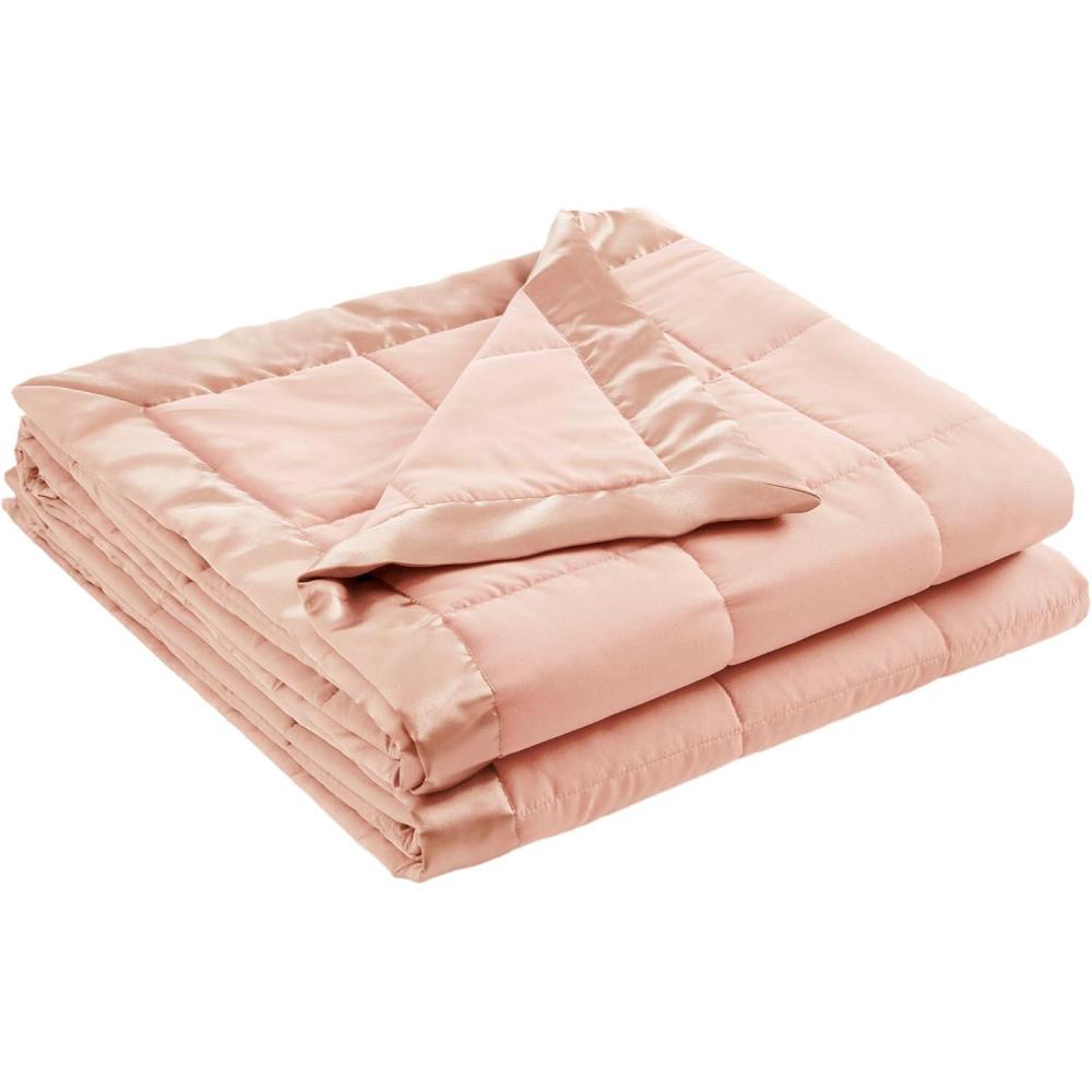 imageMadison Park Twin Blanket Quilted Microfiber Satin Binding 3M Scotchgard Moisture Wicking Treatment Soft and Lightweight Summer Blanket for Couch Windom Twin OrangeSatin Trim Blush