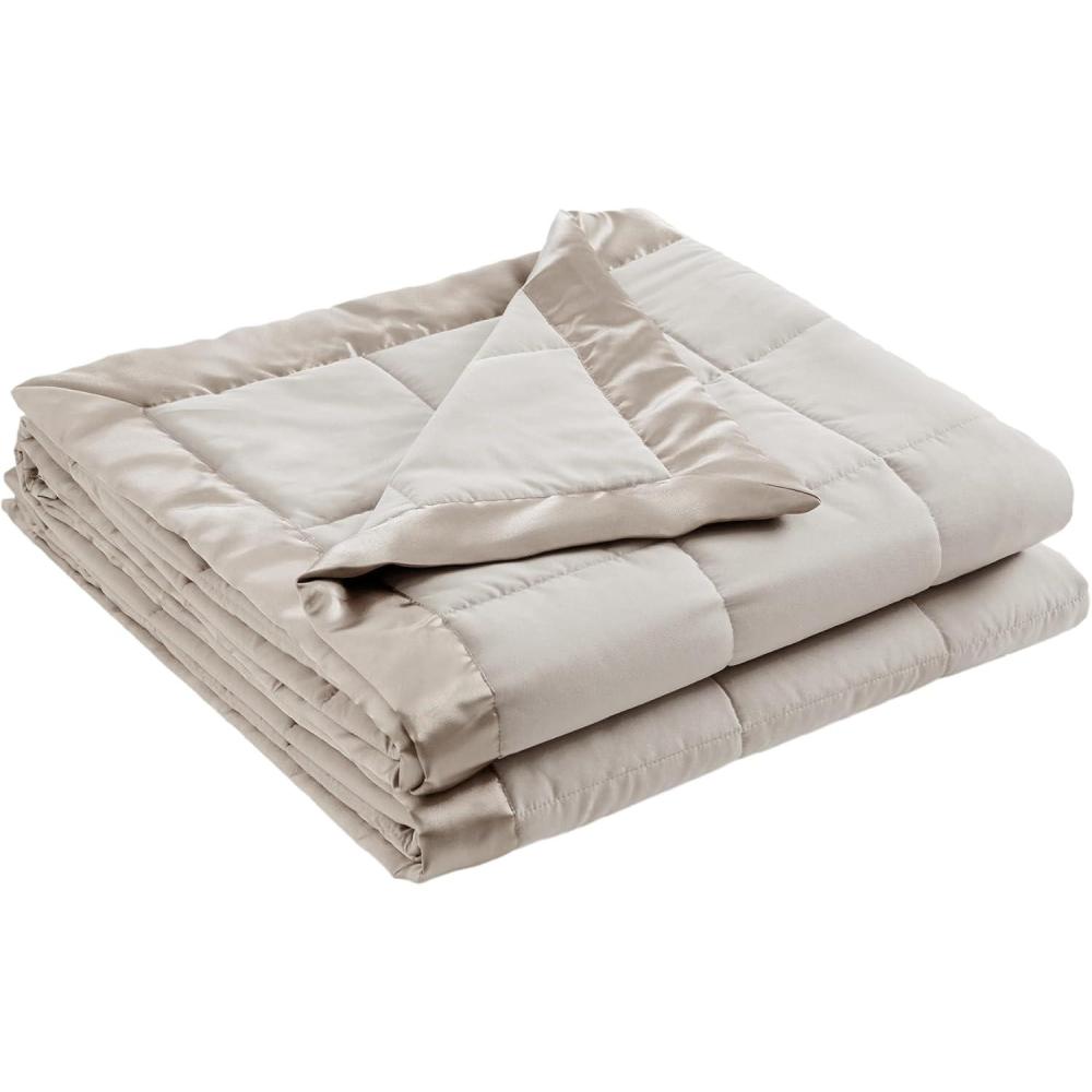 imageMadison Park Twin Blanket Quilted Microfiber Satin Binding 3M Scotchgard Moisture Wicking Treatment Soft and Lightweight Summer Blanket for Couch Windom Twin OrangeSatin Trim Warm Grey