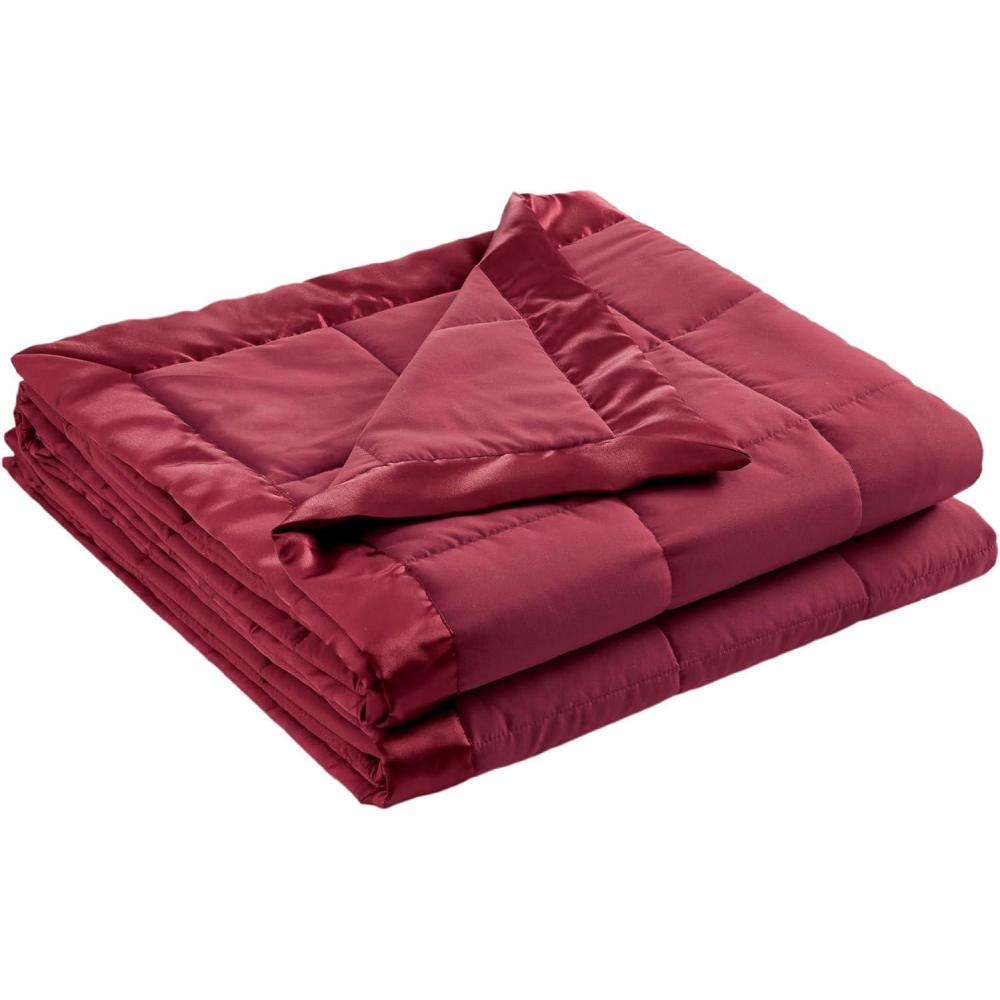 imageMadison Park Twin Blanket Quilted Microfiber Satin Binding 3M Scotchgard Moisture Wicking Treatment Soft and Lightweight Summer Blanket for Couch Windom Twin OrangeSatin Trim Burgundy